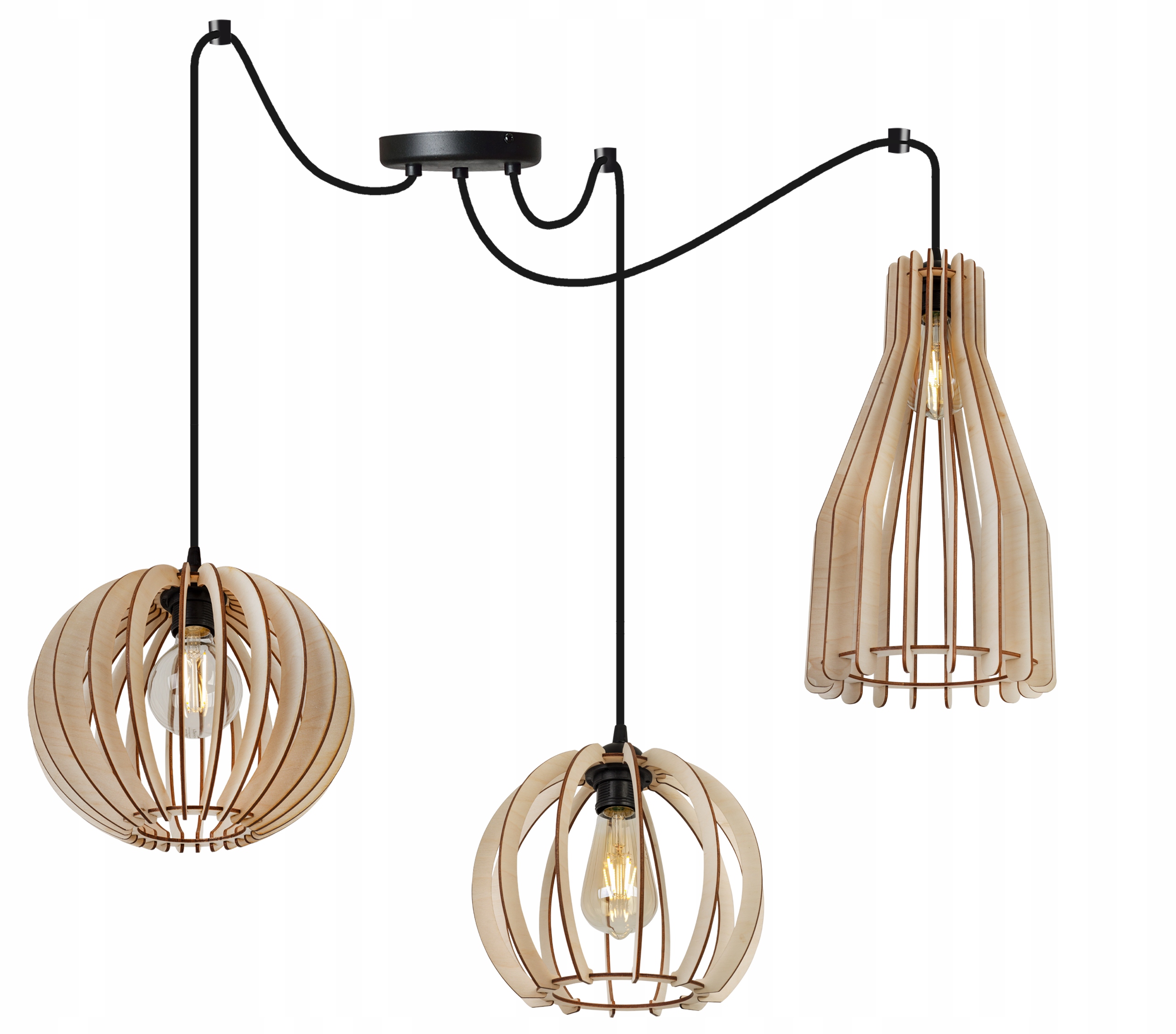 Závěsné Stropní Svítidlo Trojitý Dřevěný Lustr Moderní Boho MIX Led
