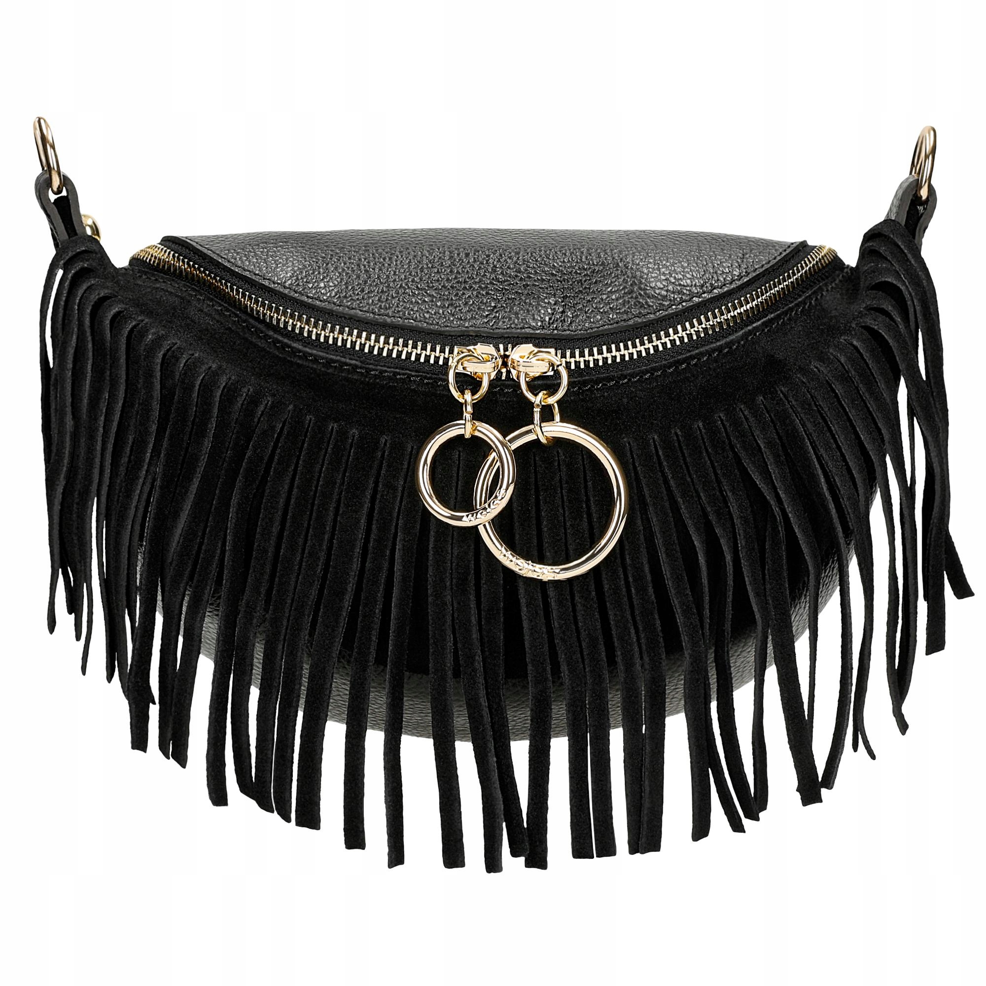 Nerka/Saszetka czarna torebka z frędzlami Wojas