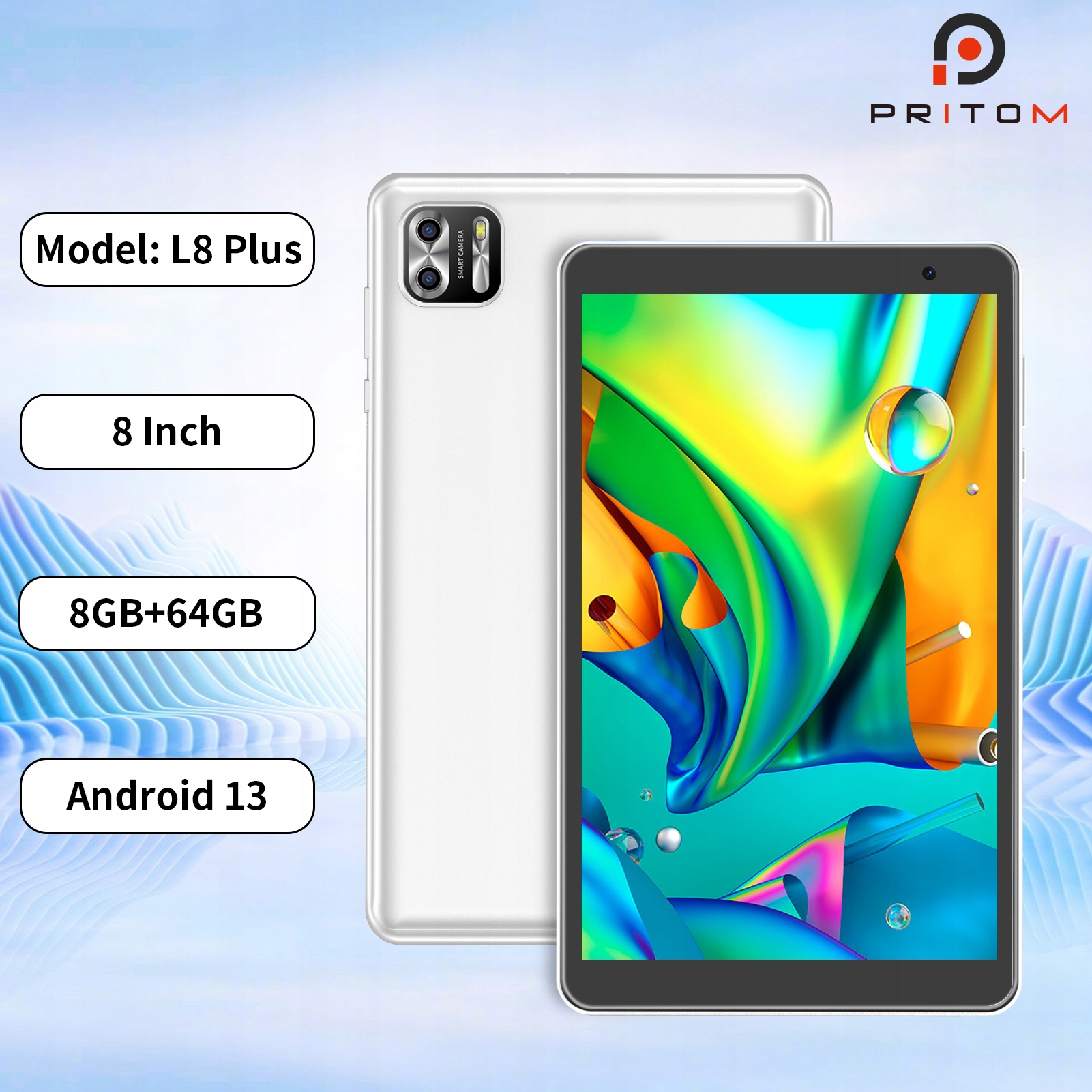 Tablet PRITOM 8 cali Android 13, 8GB 4+4 rozszerzenie RAM 64GB ROM WiFi 6