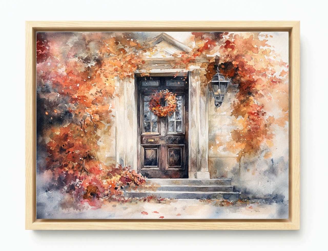 Obraz Rám American Box Mesto Domov Dvere Veniec Jeseň Dekorácia 80x60