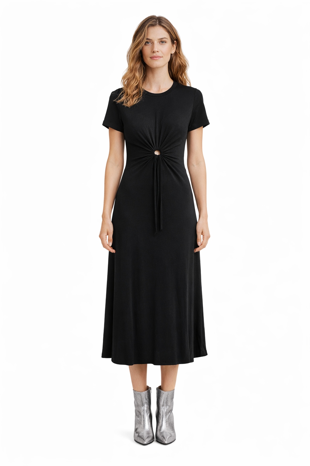 Allsaints Černé Šaty Jednoduchý Krátký Rukáv 42 I4C