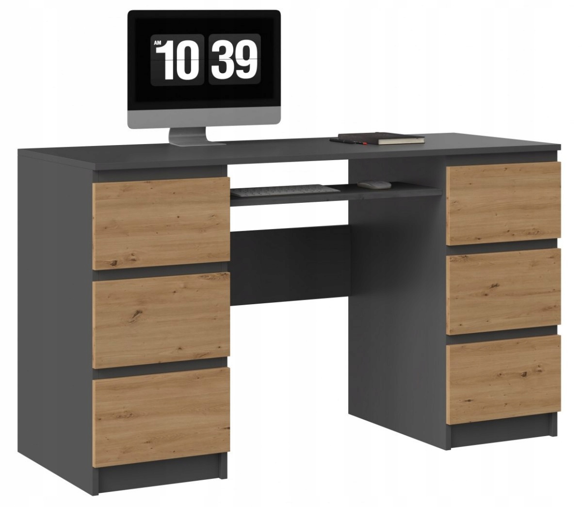 BIURKO KUBA Z 6 SZUFLADAMI ANTRACYT-DĄB ARTISAN Marka inna