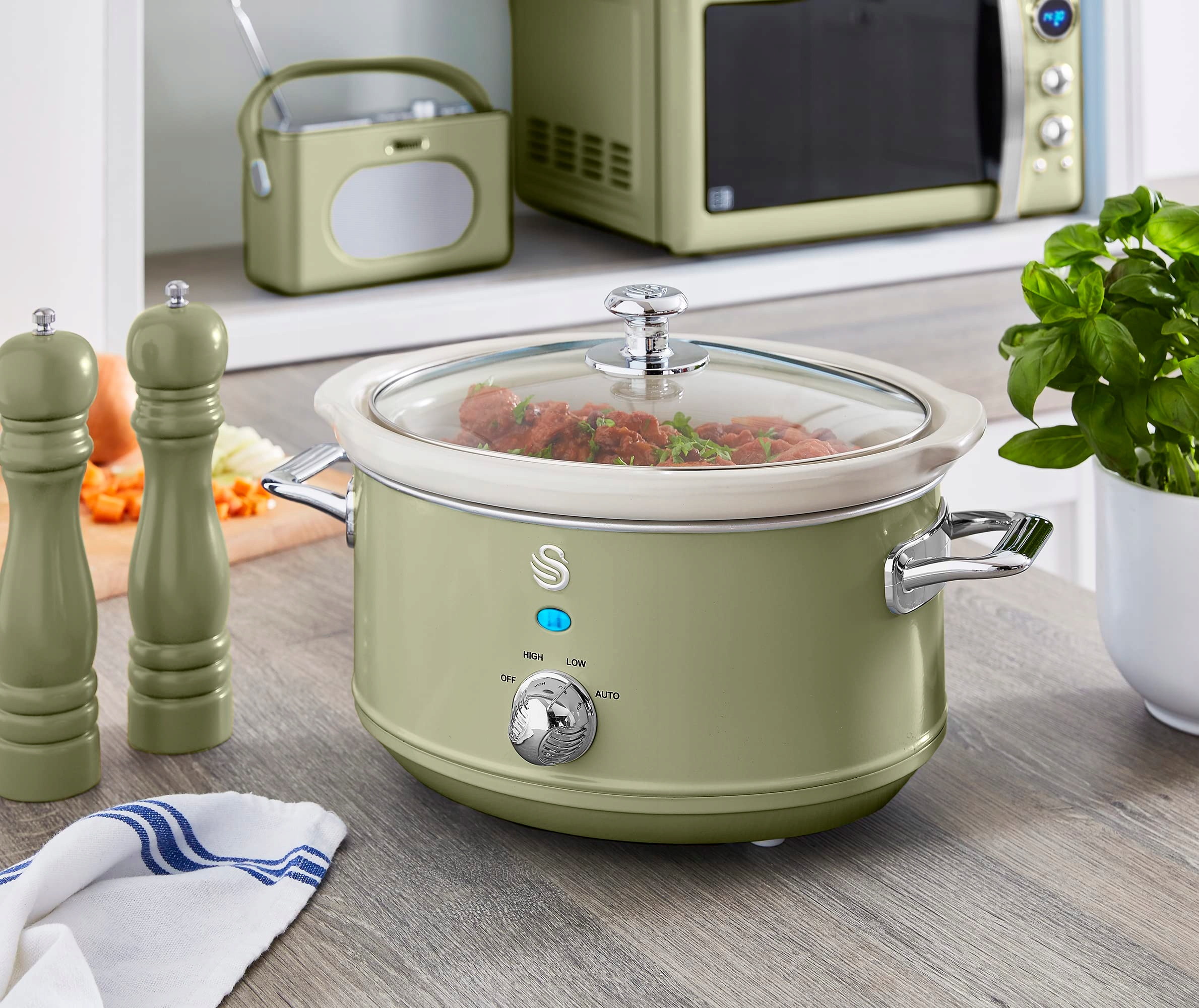 SWAN Retro Wolnowar 3,5L Zielony 200W Ceramiczny Pojemnik 3 Temperatury — miniatura 2