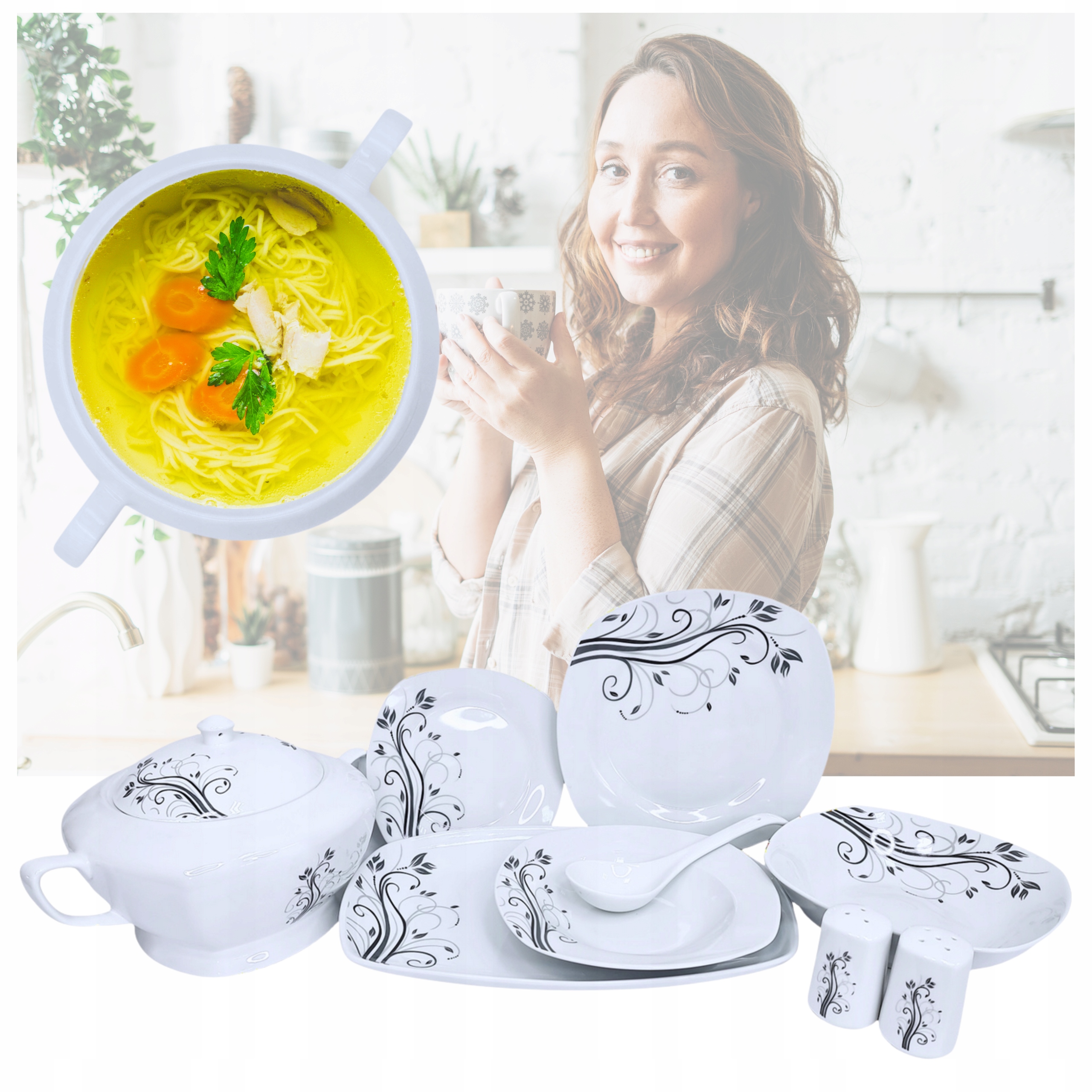 Jídelní Servis Sada Talířů Stolní Nádobí Sada Pro 12 Osob Porcelán