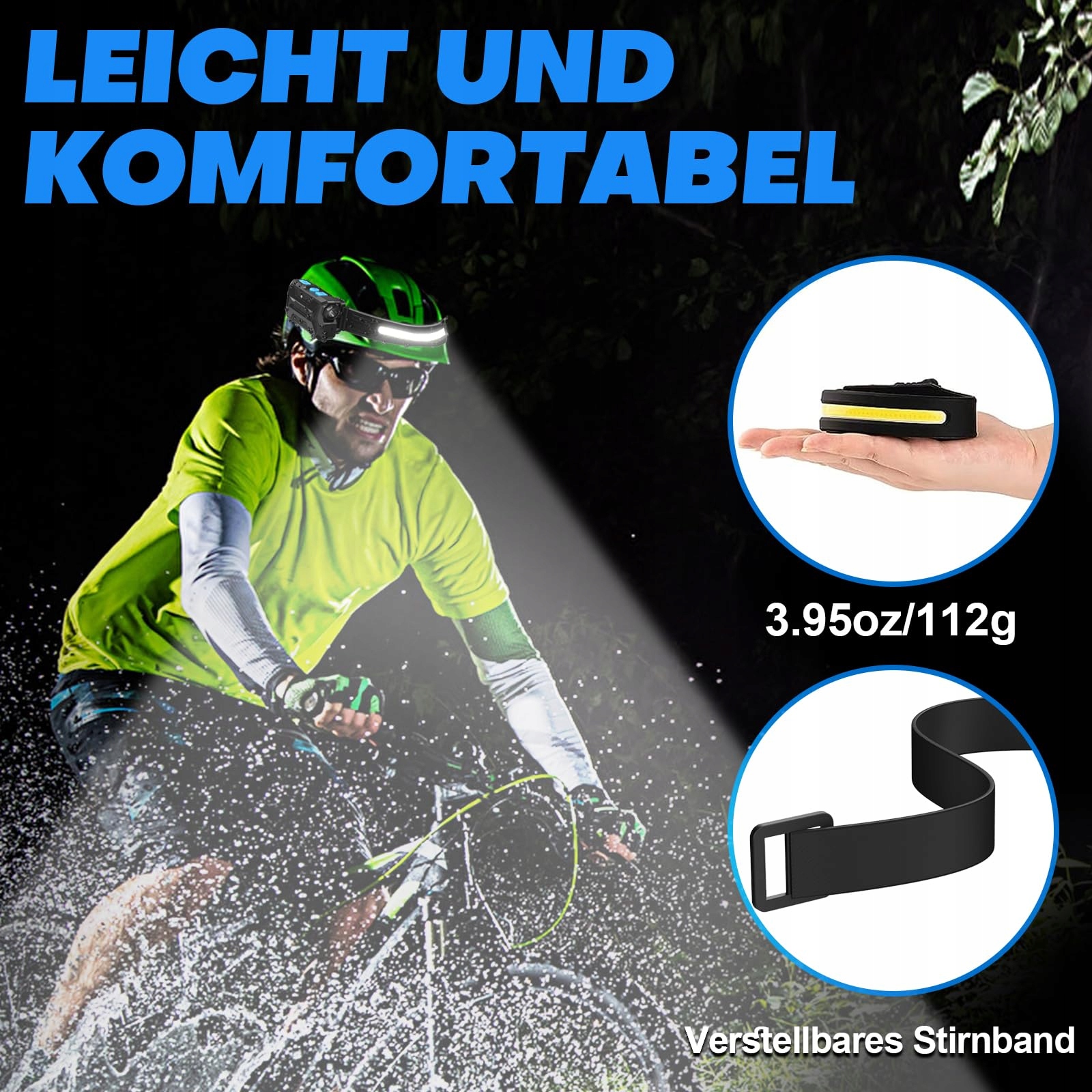 LED STIRNLAMPE Lampa Czołowa LED Ładowalna 7 Trybów Wodoodporna 2600 mAh — miniatura 8