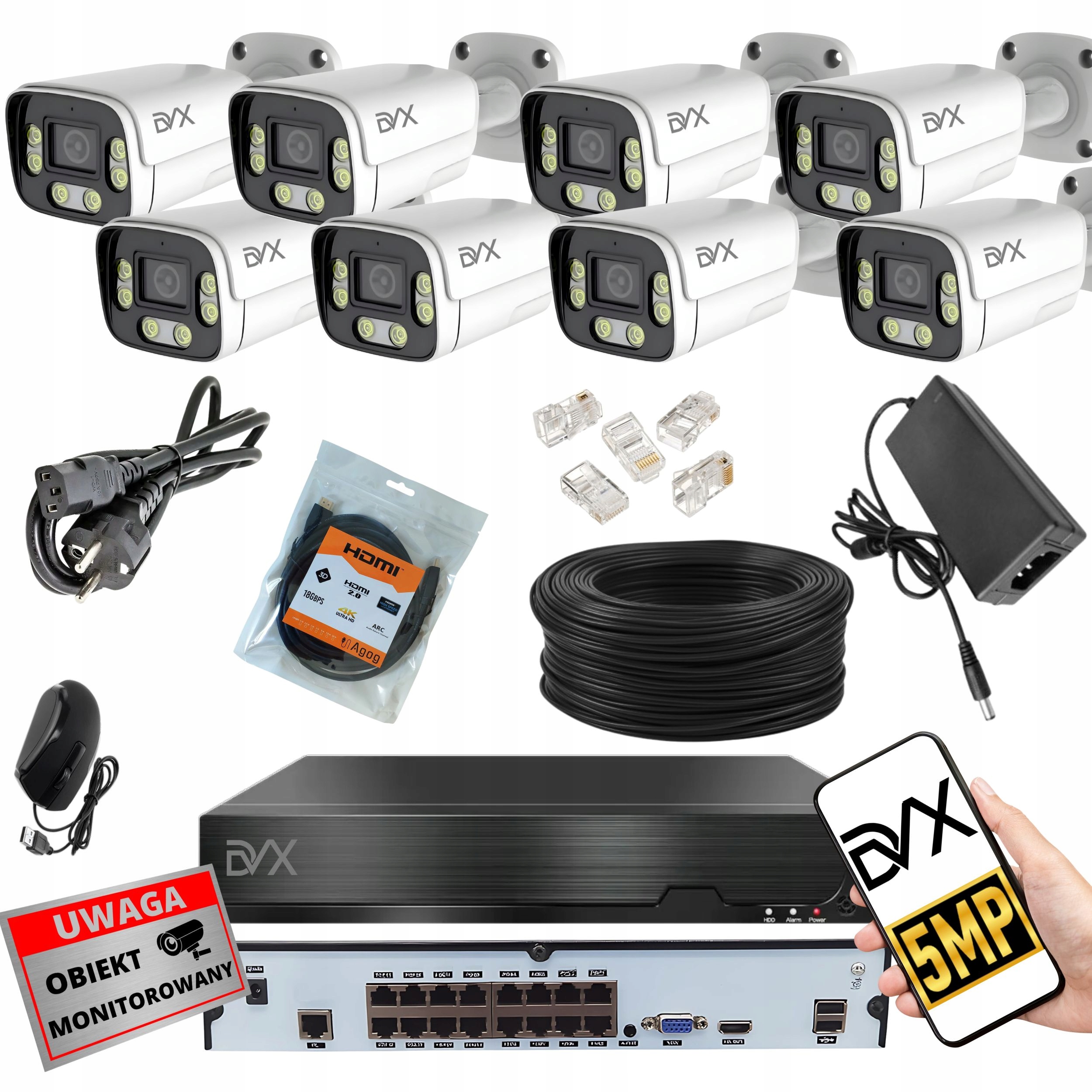 Sada Kamier x8 PT5L Ip Monitoringu Poe 5MPX 4K Uhd Rekordér P8CH Nvr