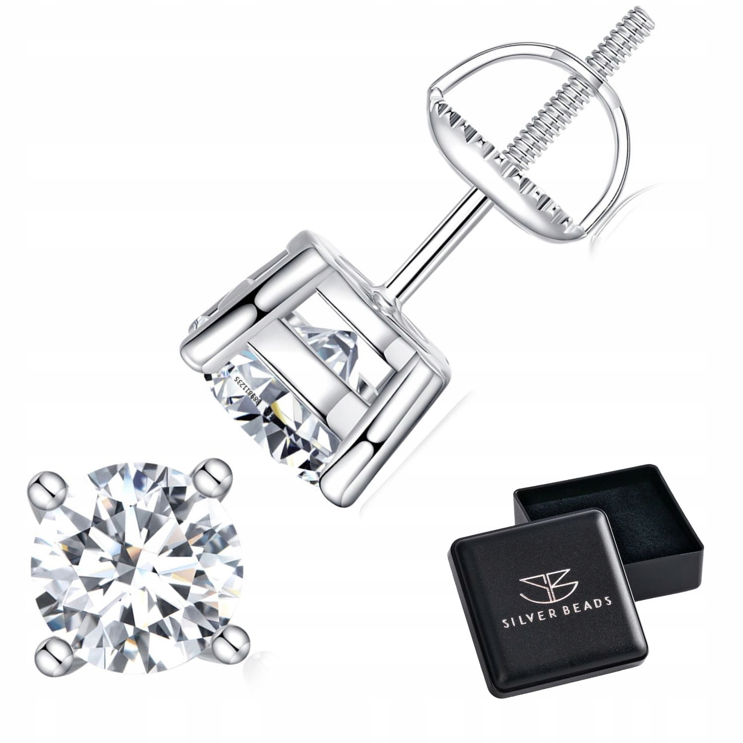 KM02 Kolczyki Moissanit 6,5 x 6, 5 mm srebro 925