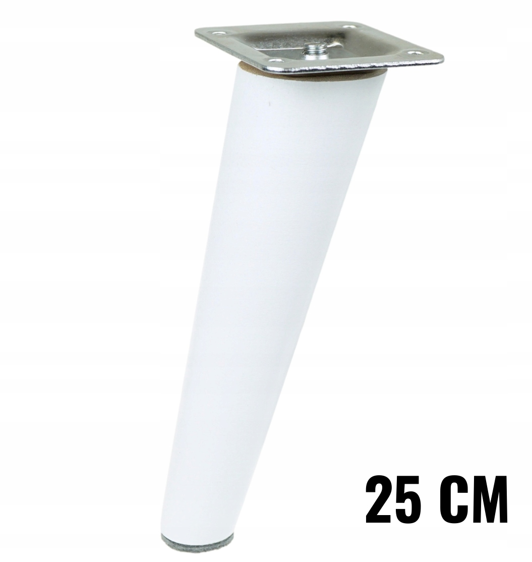 

Noga drewniana biała skośna stożek 25 cm z blachą