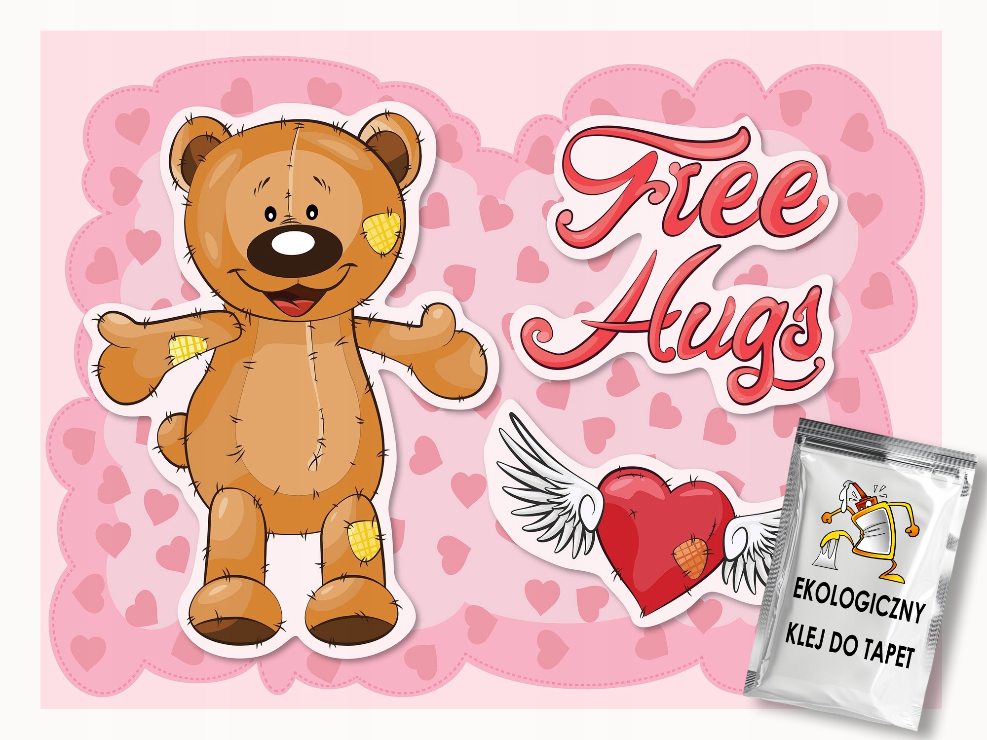 Fototapeta Flizelina pro děti Dívka Medvídek Free Hugs 200x140 lepidlo