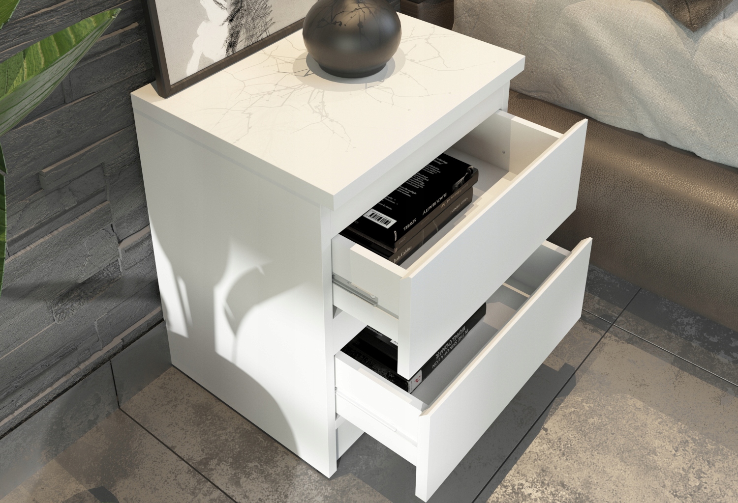 SZAFKA NOCNA KOMODA STOLIK STELLA 2 SZUFLADY 40 CM BIAŁA MAT MAFMEBLE Kod producenta STELLA2S