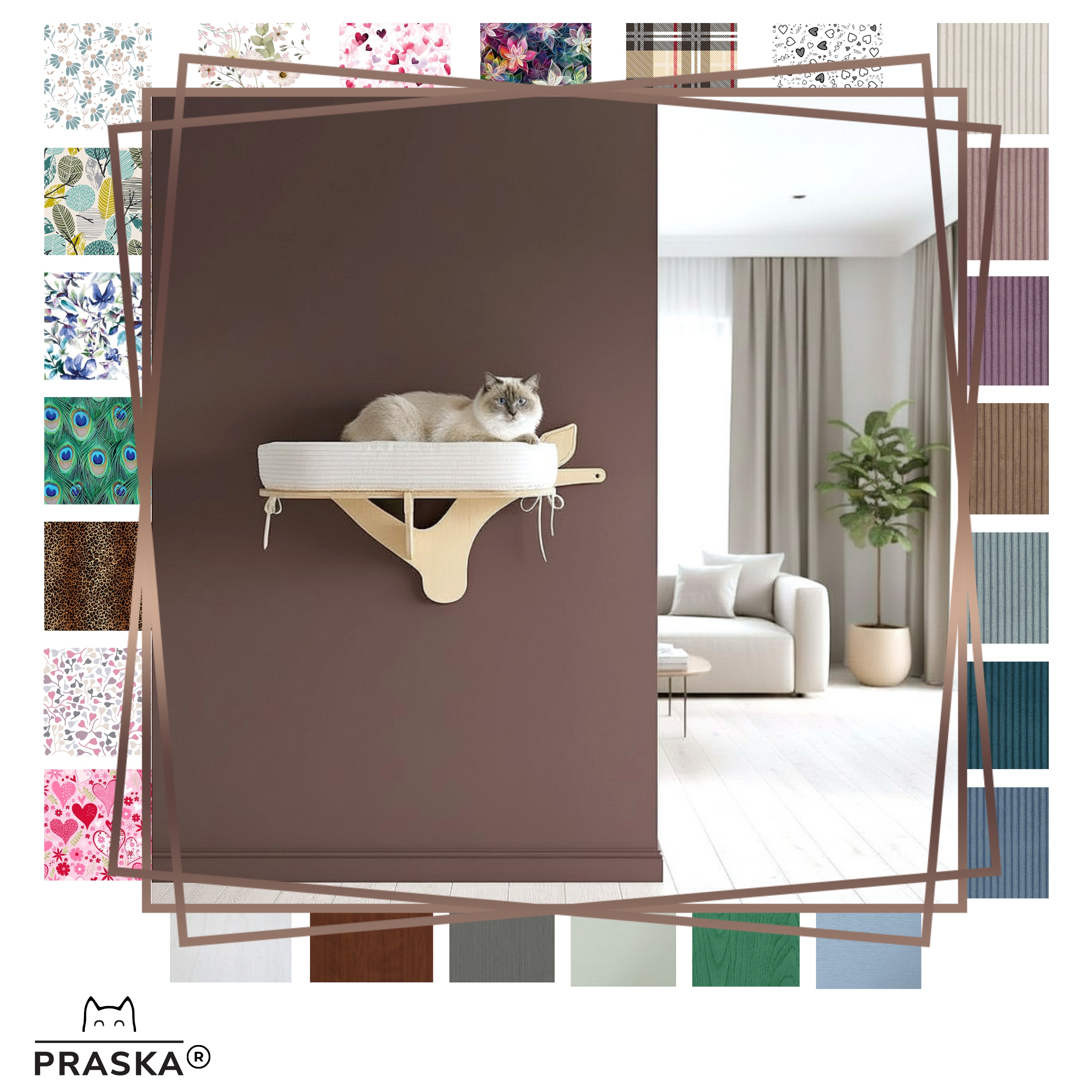 Levně Praska polička na zeď pro kočky Větev F Hnízdečko 75x35 cm překližka Barva