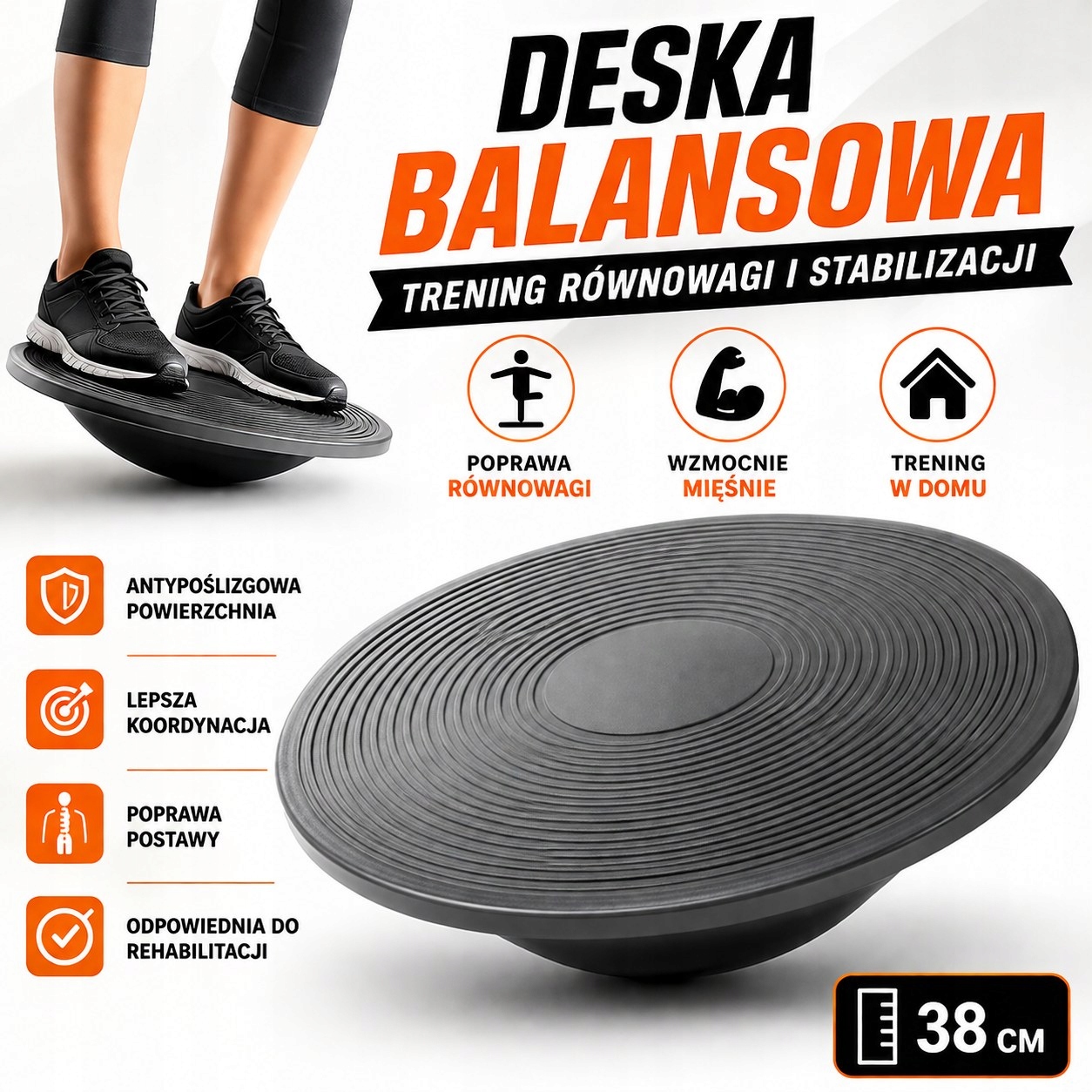 Deska Balansowa Trening Równowagi Fitness Rehabilitacja Balance Board 38 Cm