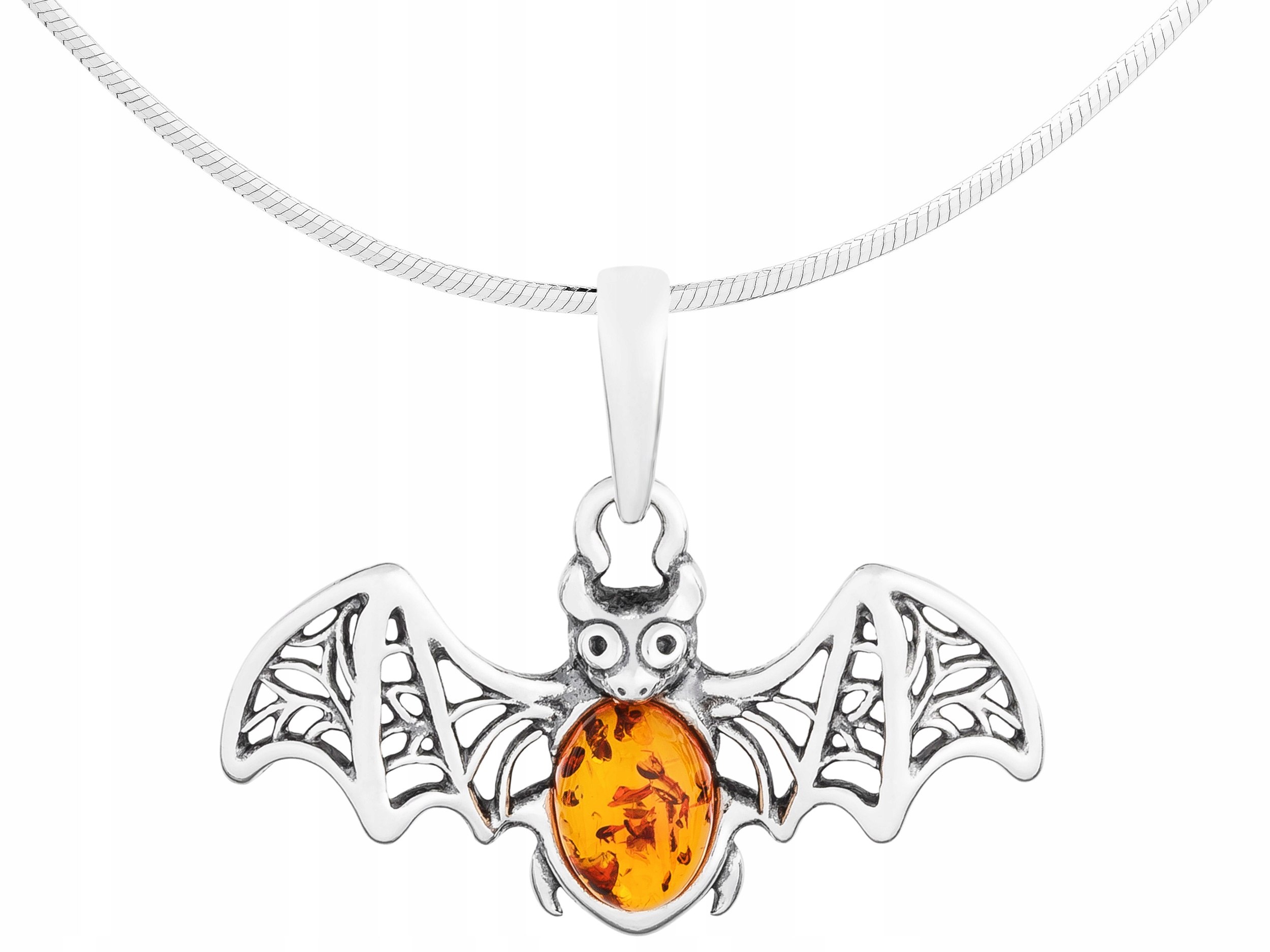 Ažurový netopýr s jantarem Stříbrný náhrdelník Oxidovaný Řetízek 40 cm