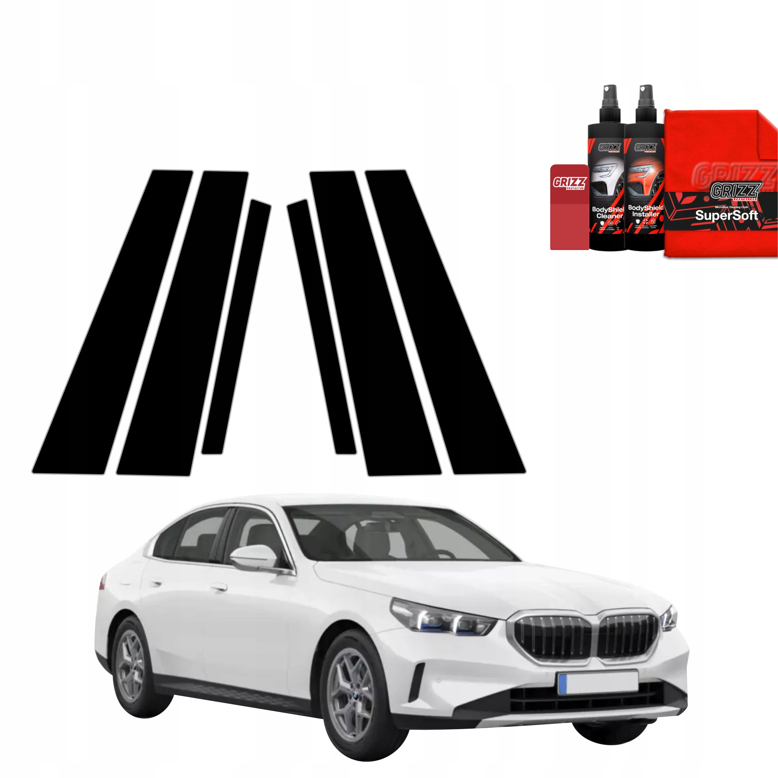 6v1 Černá fólie na sloupky pro Bmw 5 Sedan G60 520i (2024-2025)