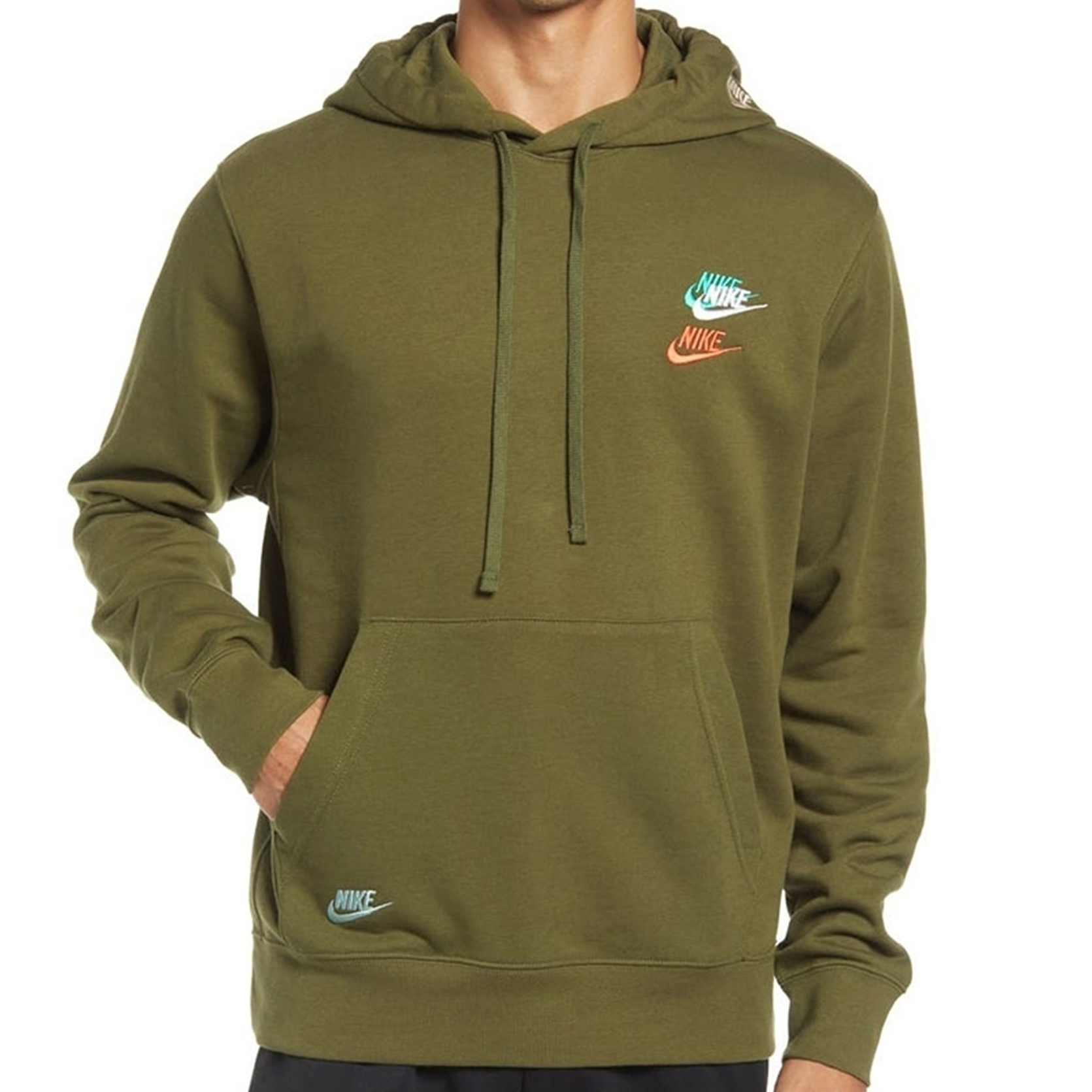 pánská mikina khaki klokanka s kapucí Nike s klokaním vzorem, klasická, DD4666-326, vel L