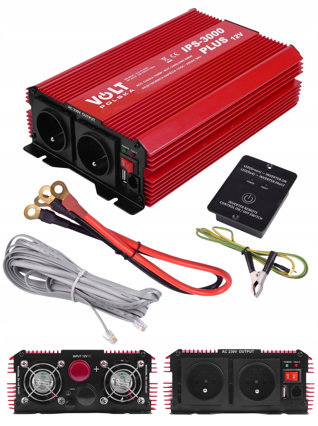 Przetwornica Samochodowa Akumulatora 12V 230V 1500W 3000W Volt Pl Usb Pilot