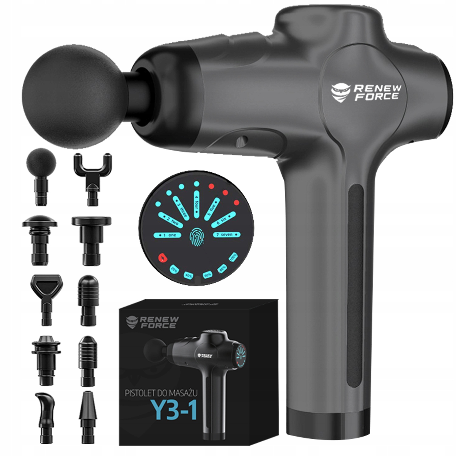 Masážní Pistole masážní přístroj na záda těla nohou a chodidla 10 Koncovek 120 W