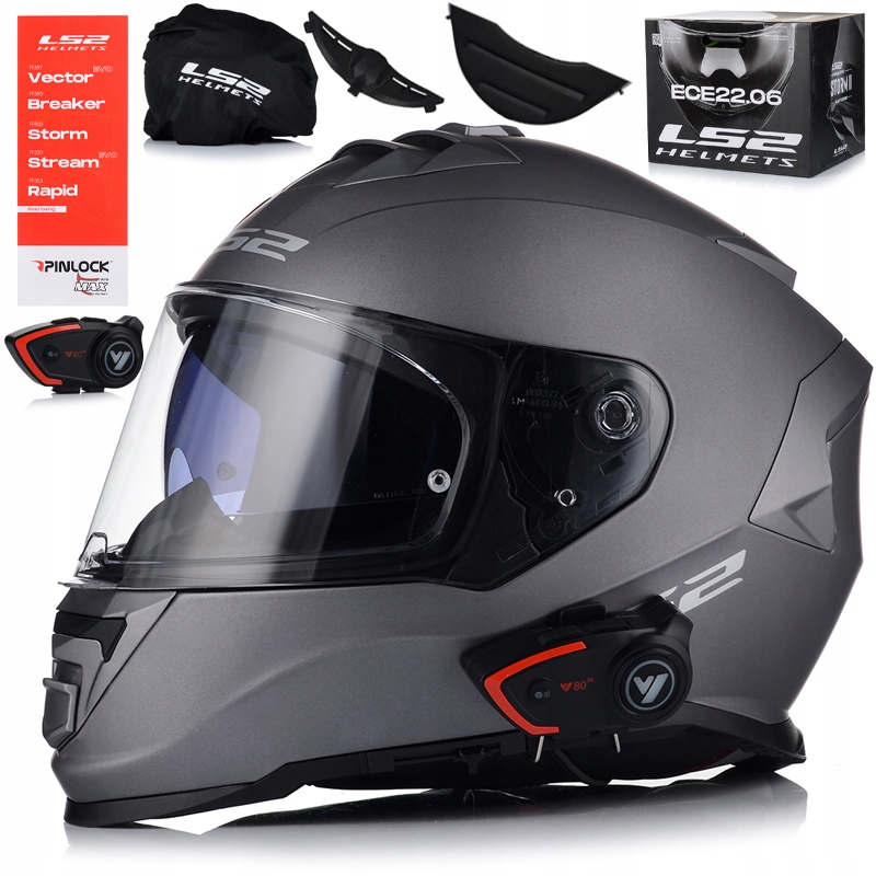 Motocyklová Prilba LS2 FF800 Storm II Šedá Matt Interkom Vito Bluetooth