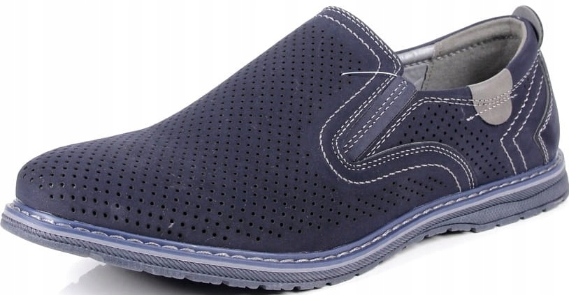Tmavě Modré Lehké Pánské Mokasíny S Prolamovanými Vkládacími Polobotkami Haver