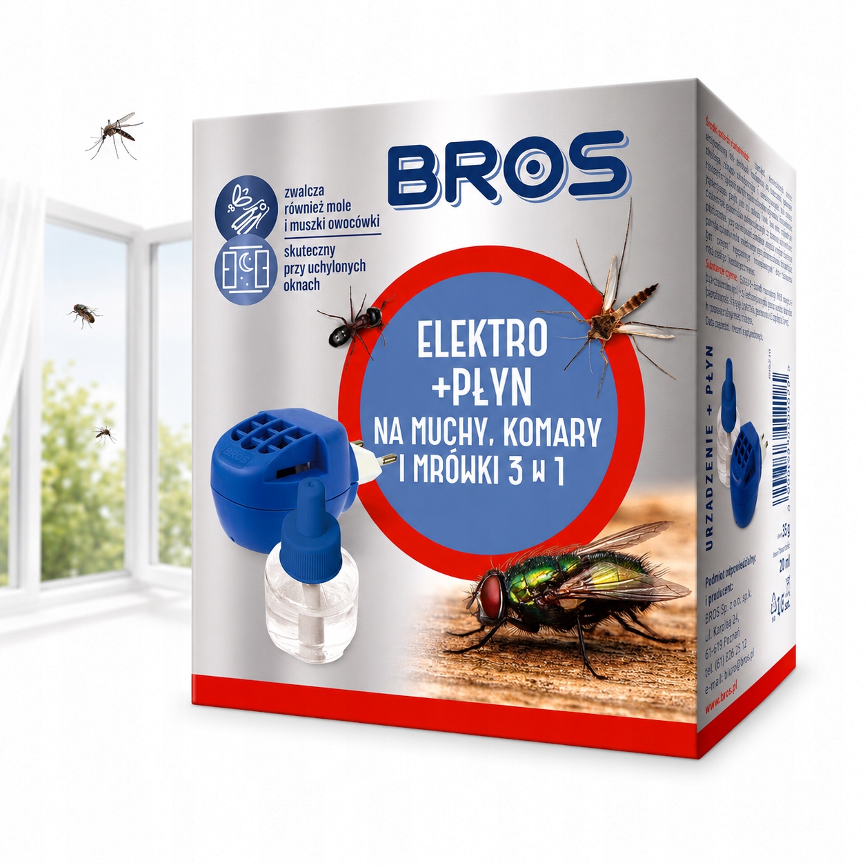 Bros na muchy, Elektrofumigator i płyn 3W1, odstrasza komary i mrówki