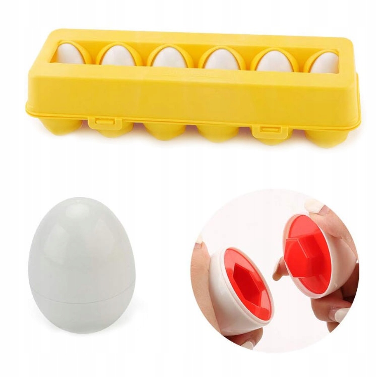 KOLOROWA UKŁADANKA SORTER MONTESSORI JAJKA DOPASUJ WZORY KOLORY KSZTAŁTY Materiał plastik