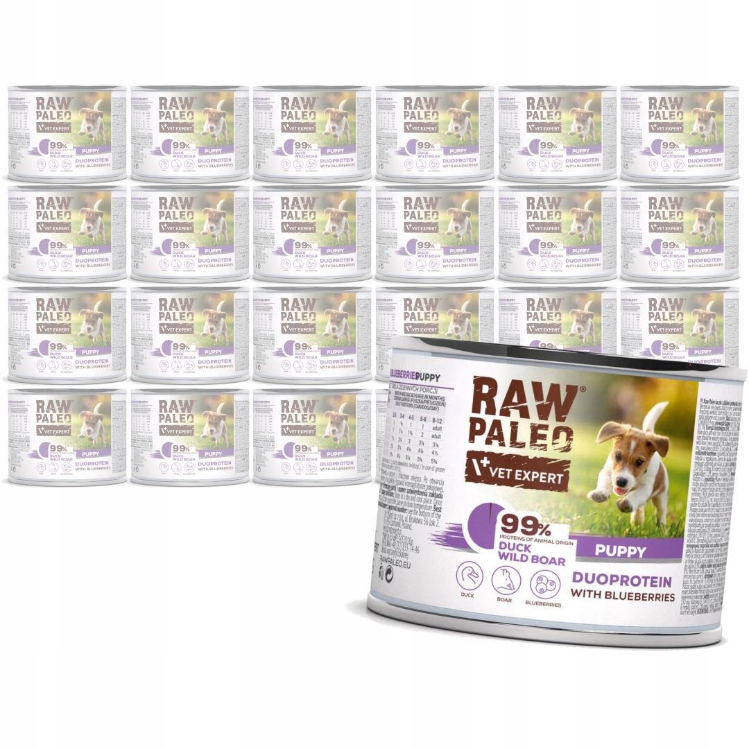 Levně Raw Paleo Puppy Duo 24x200g Vlhké Krmivo pro štěňata Kachna s divočákem