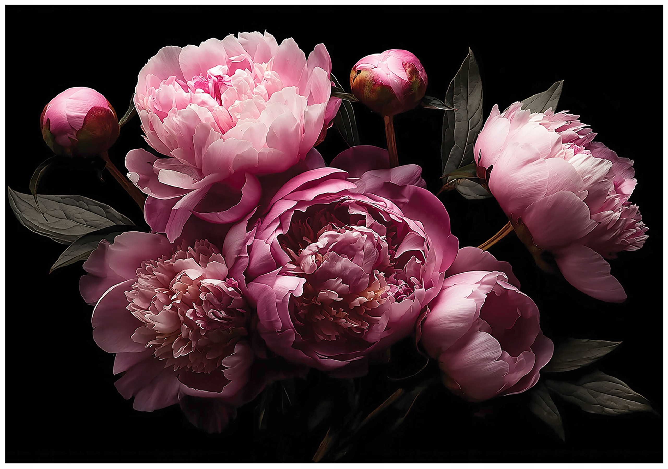 Fototapeta Kvety Pivonky Ružové Listy Príroda Čierna Moderná 300x210