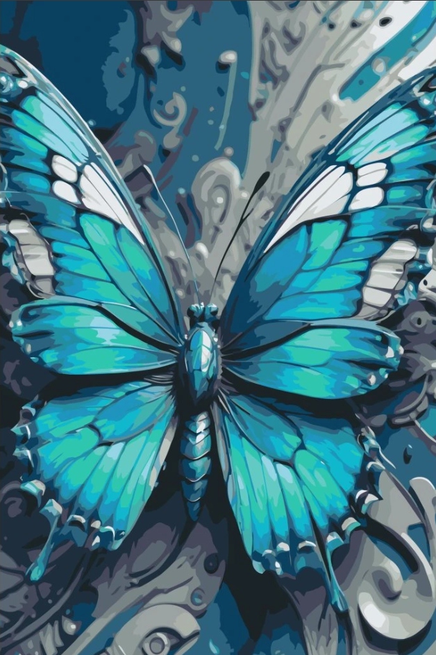 Diamantová výšivka Motýl Modrý Květiny Motýli Voda Hmyz Velký 80 x 120 cm