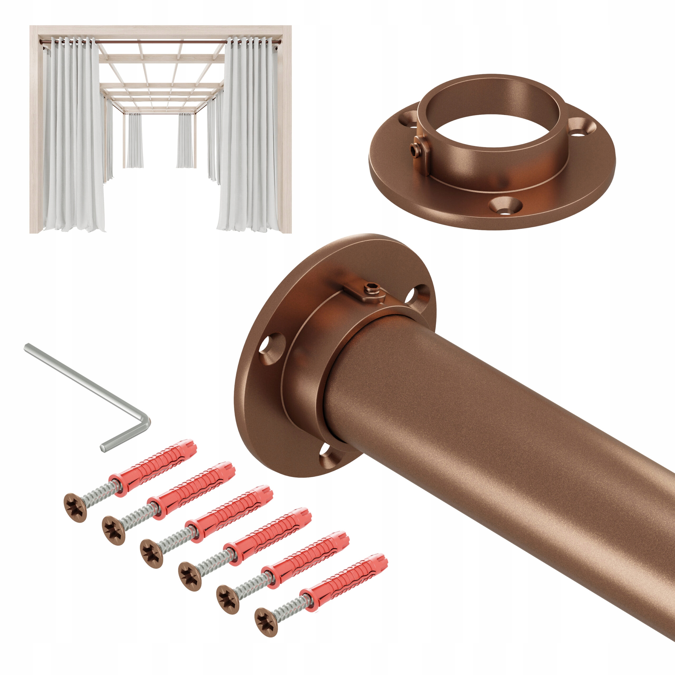 Tyč Na Zahradní Záclony Do Altánku Balkon Terasa Ø 32 mm 400 cm Měděná