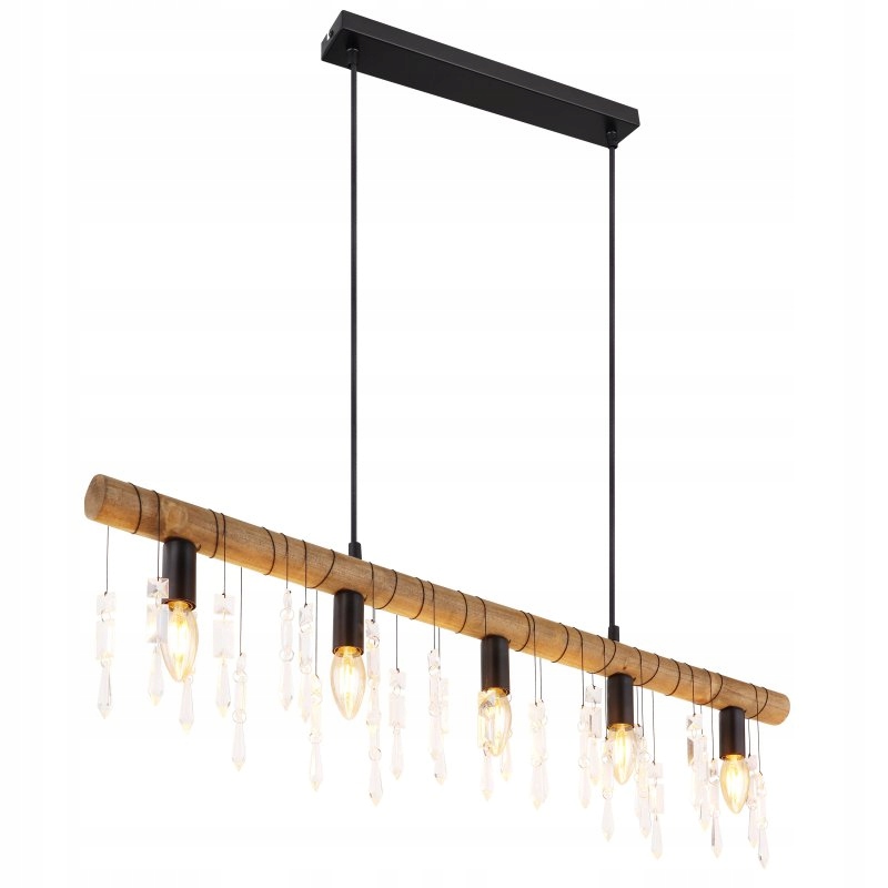 Dřevěná závěsná lampa Kira s krystaly