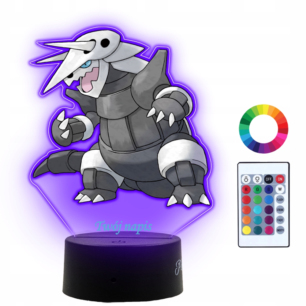 Lampka Nocna z Nadrukiem 3D LED Aggron Pokemon Anime Prezent Twój Napis