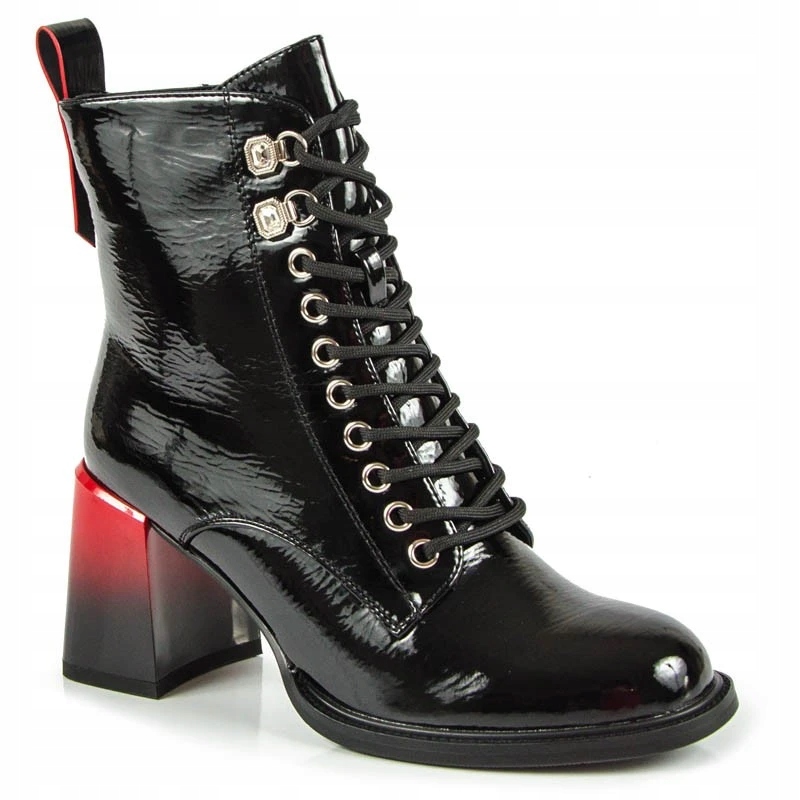 S.barski MR880-133 Kotníkové Boty Z Lakované Kůže Černé 39