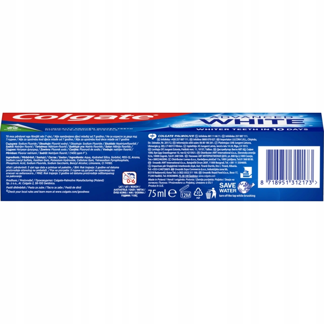 Pasta Do Zębów Colgate Advanced White Przywraca Naturalną BIEL 75 ml x 5 Marka Colgate