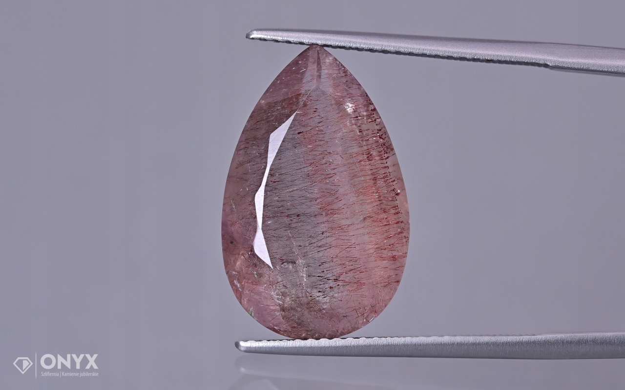 Jahodový křemen fasetovaný slza 19,5x12,5 mm