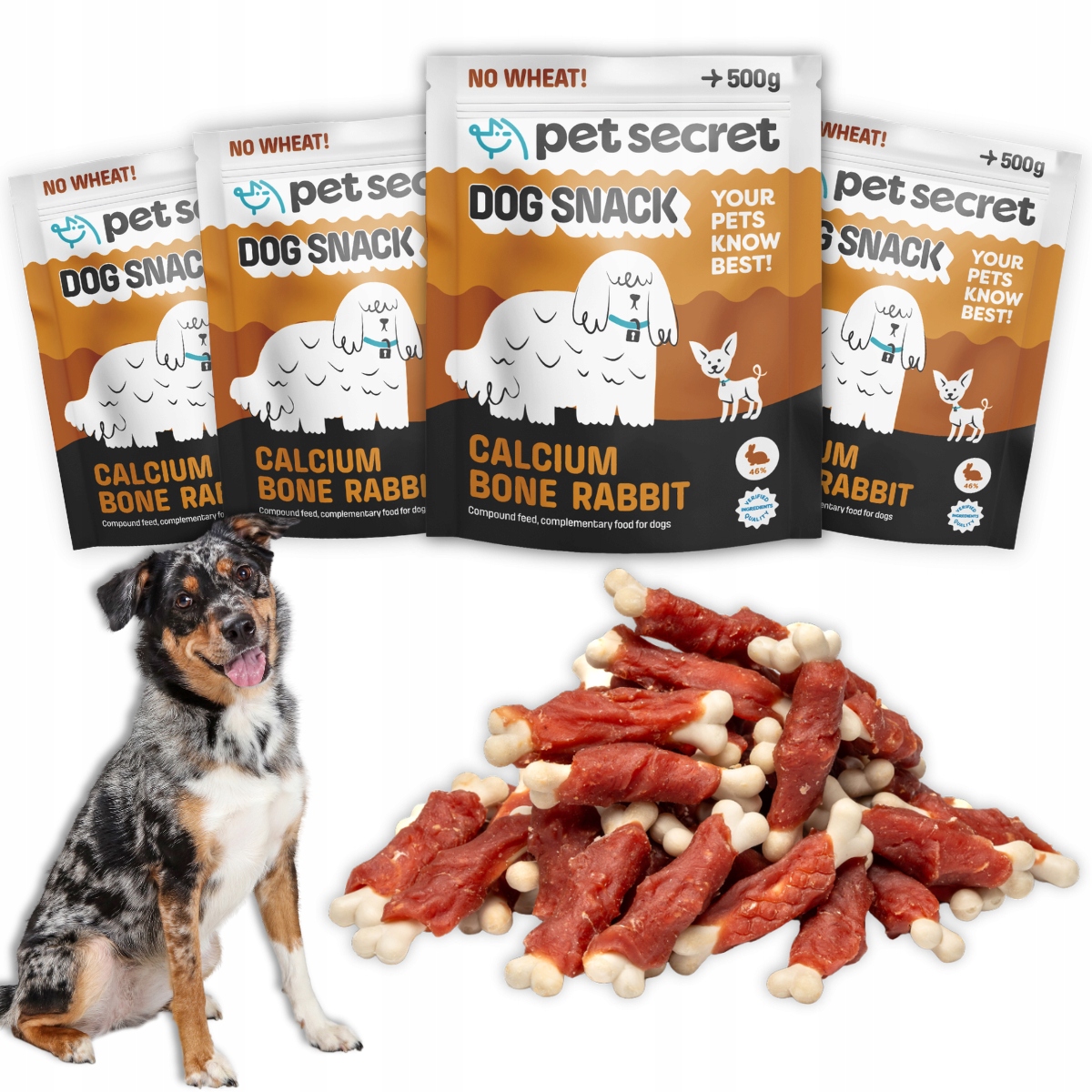 Pochoutky pro psa 4x500g Vápencové kosti s králičím masem Kostky Pet Secret