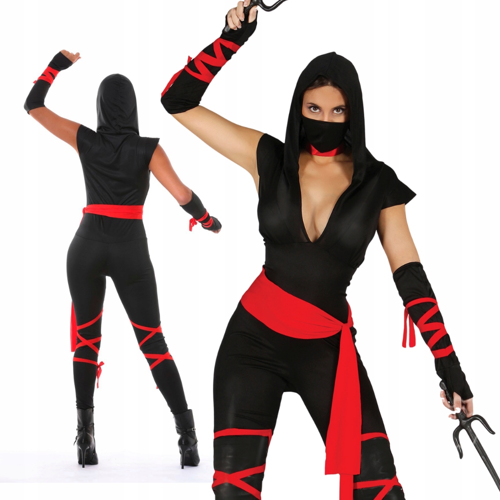 Kostým pro dospělé Žena Ninja černo-červený Kombinéza vel M