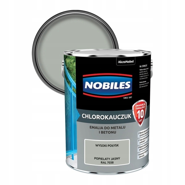 Nobiles Farba Chlorokauczukowa Do Metalu I Betonu Popielaty Średni 5L