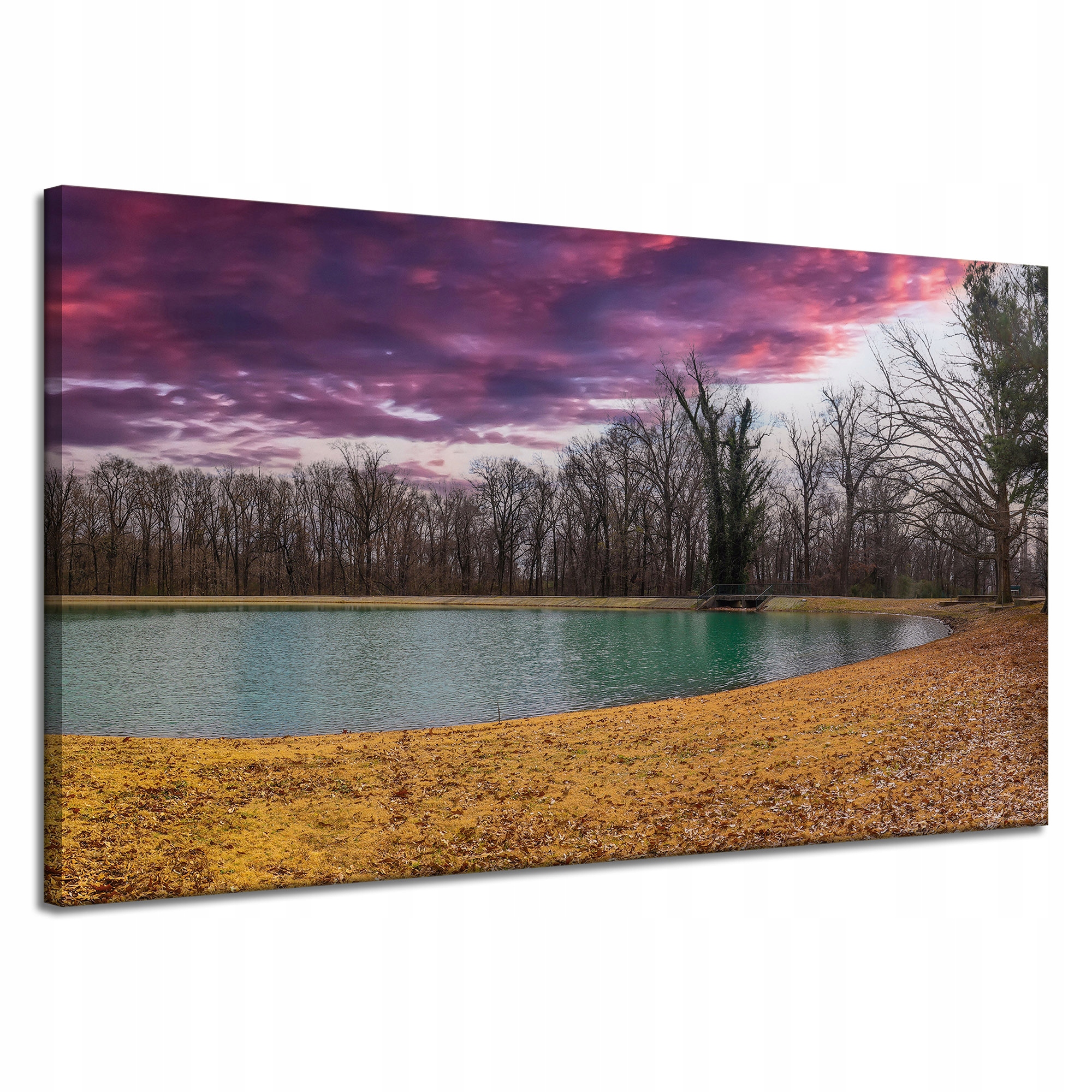 Obraz na plátně Fialové nebe Rybník Stromy Podzim 120x70 cm