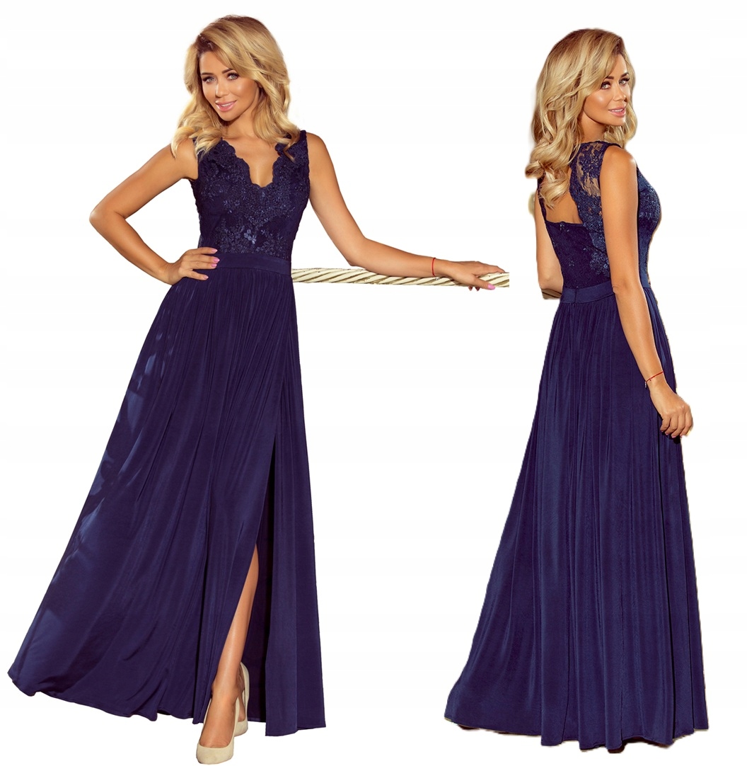 Krásné Zdobené Šaty S Krajkou, Vyšívané, Tmavě Modré