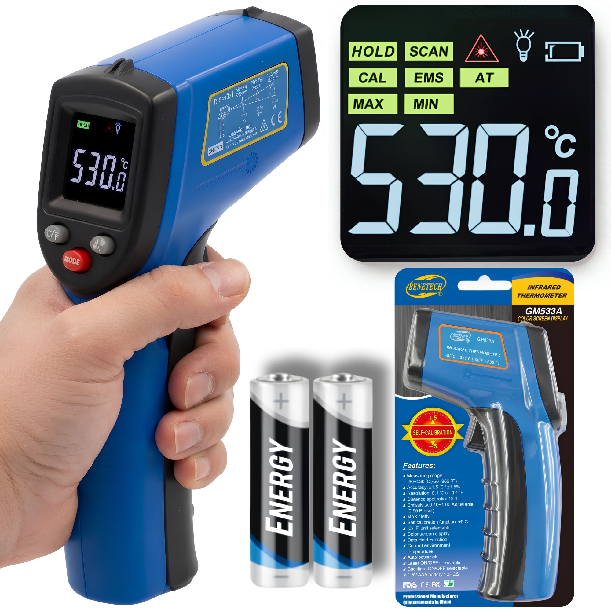 Pirometr Laserowy Termometr Na Podczerwień Bezdotykowy Emisyjność -50+530°C