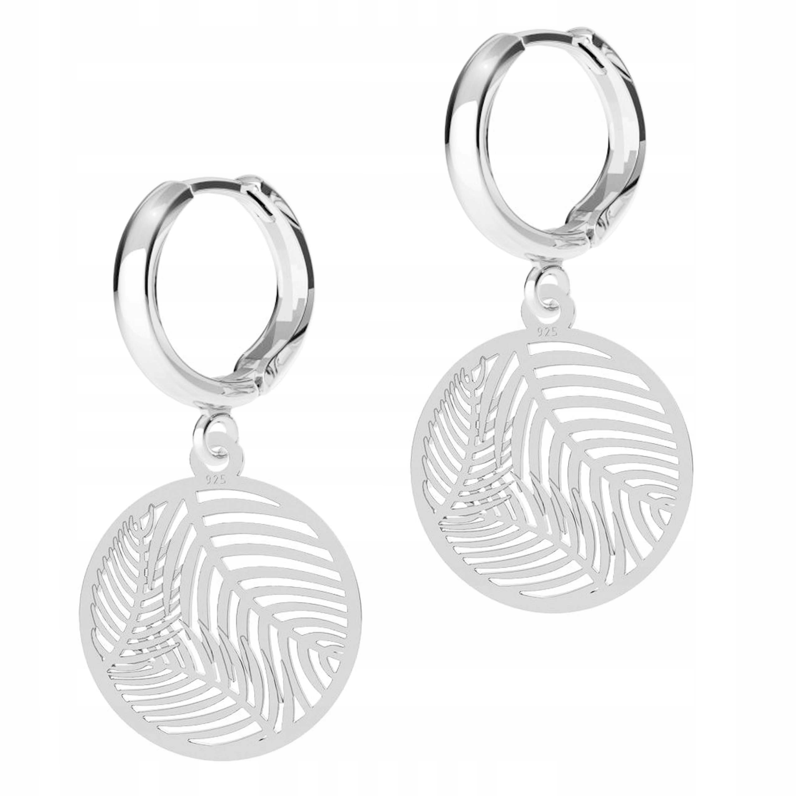 Stříbrné Náušnice Kulaté plechy s palmovými listy Palmový List Stříbro 925