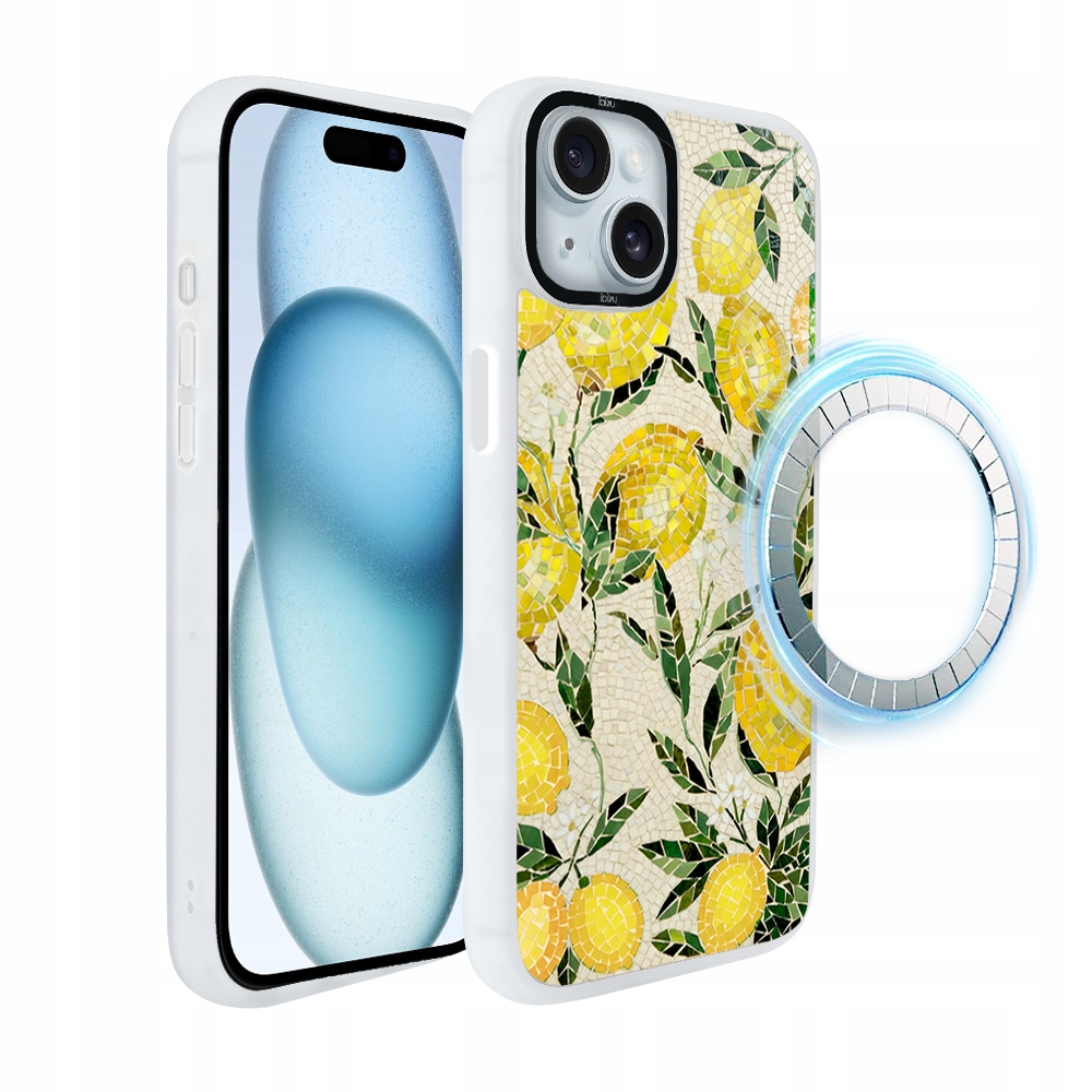 Pouzdro iPhone 15 Plus Ibizu DropGuard Matt s MagSafe, Citronové háje, bílé