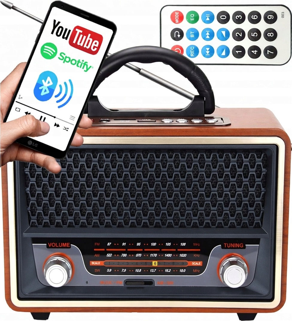 Radio Przenośne Bluetooth Akumulator Powerbank Sieciowe Styl Retro Vintage