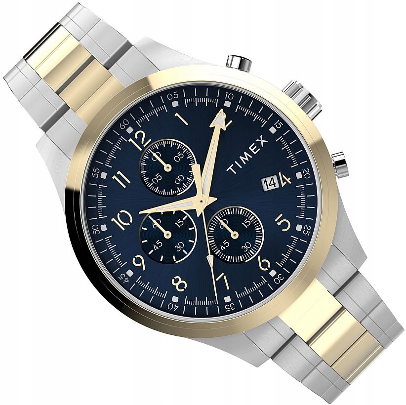 Pánské Hodinky Timex TW2Y01500 Tmavě Modré Chronograf S Datem Ocelové 43mm