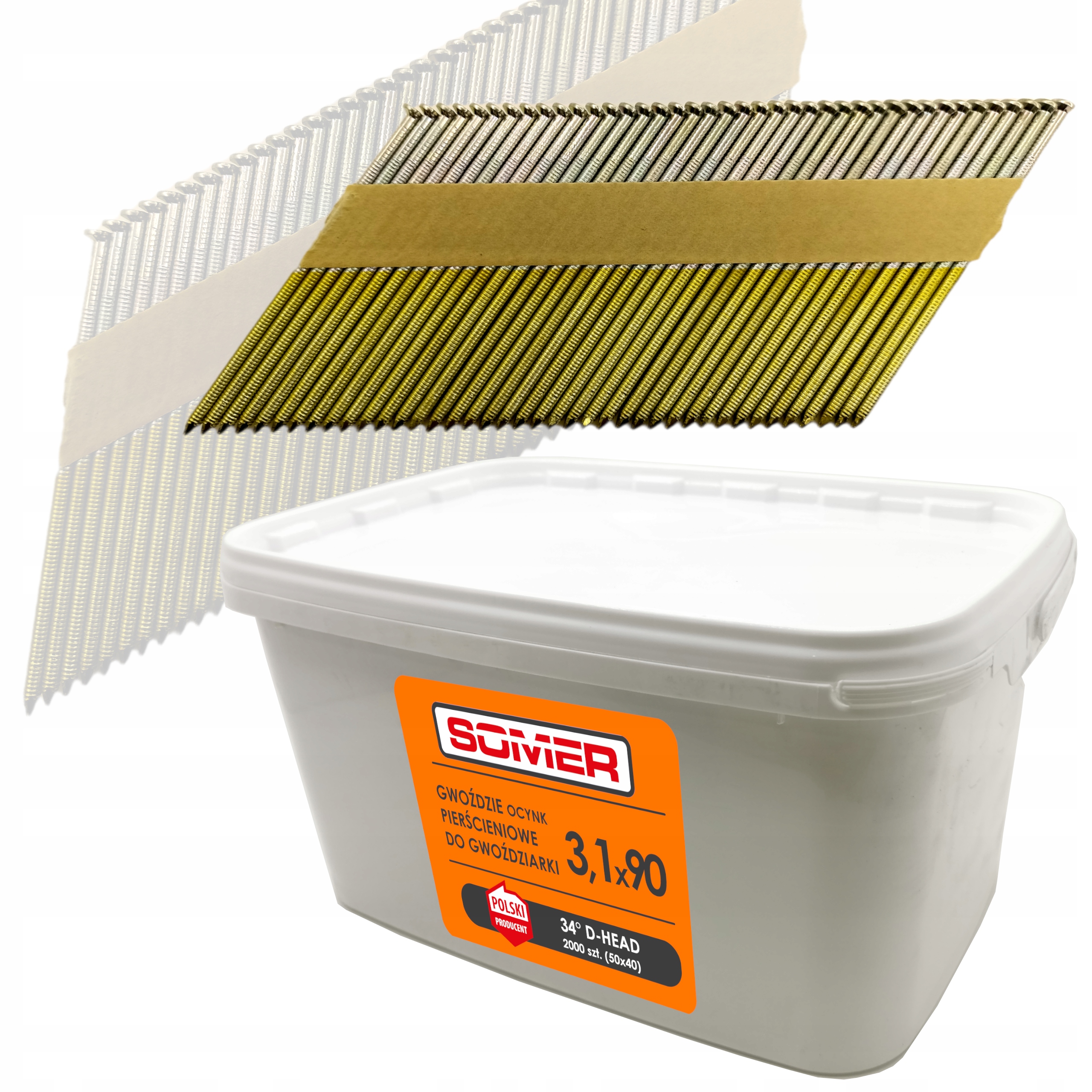 GWOŹDZIE DO GWOŹDZIARKI OCYNKOWANE ŁĄCZONE PAPIEREM 3,1x90 R 2000 SZT OCYNK