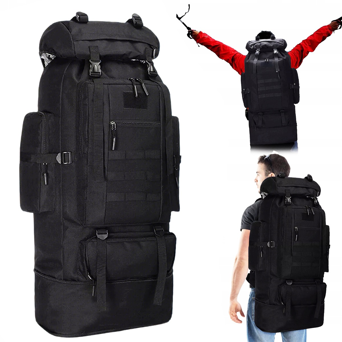 Plecak Turystyczny Na Laptop 17 Trekkingowy Wodoodporny 100L Duży Czarny