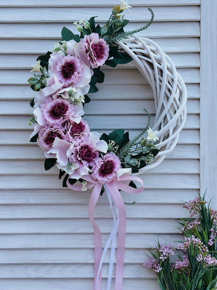 WIANEK WIOSENNY NA DRZWI WIENIEC KWIATOWY STROIK WIKLINOWY RÓŻOWY Kod producenta WK765