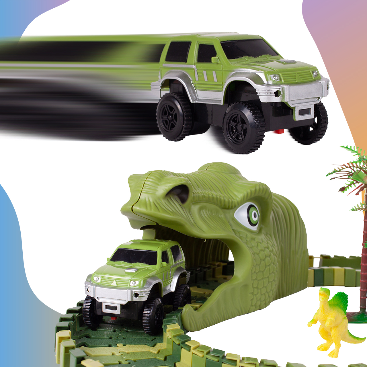 MEGA OGROMNY KREATYWNY TOR WYŚCIGOWY XXL DINOZAUR DINO ZESTAW PREZENT 269EL Długość 360 cm