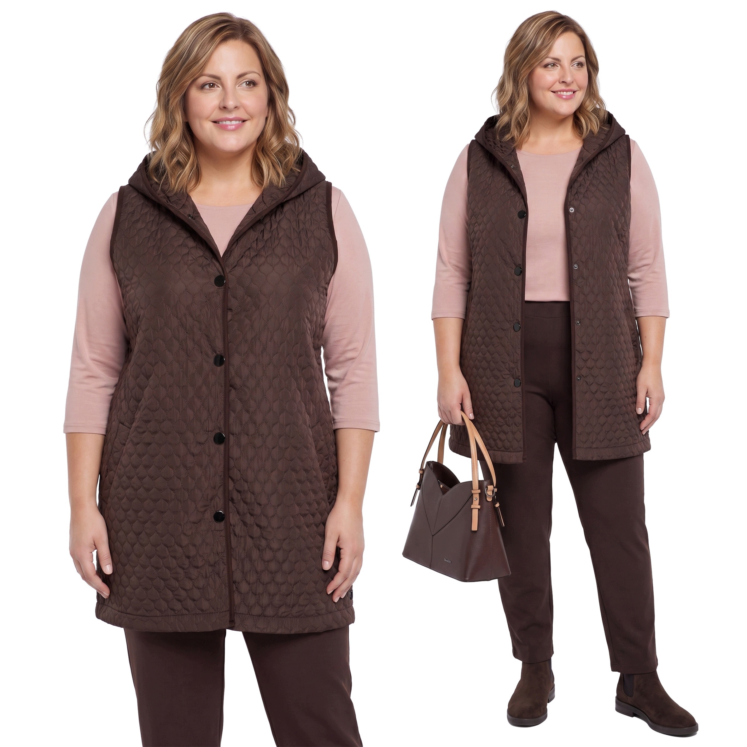 Hnědá prošívaná vesta plus size velikost 50