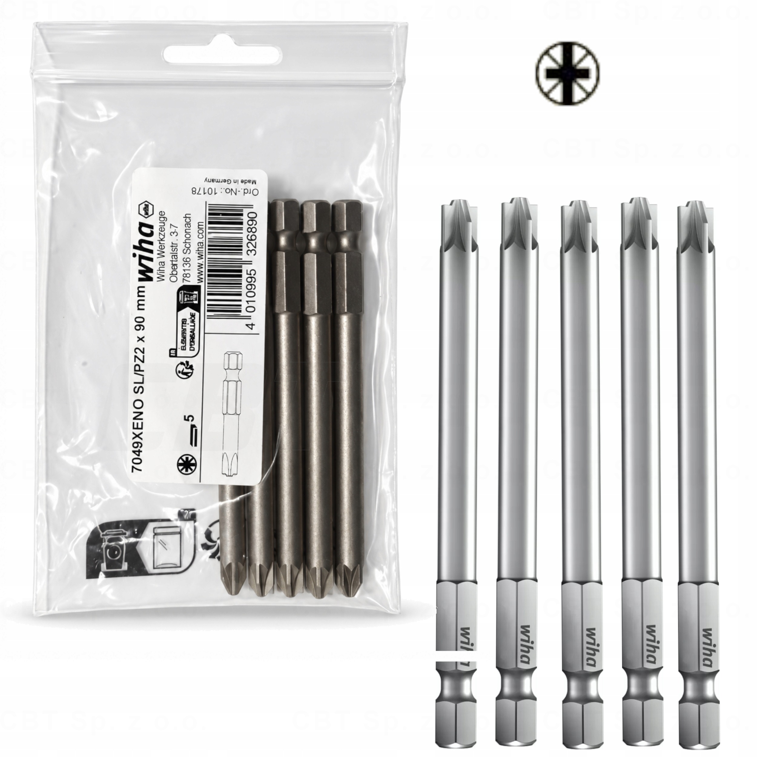 Bit SL/PZ2 Délka 90 MM Profesionální Wiha Ucwhyt 1/4" Plus/minus Pozidriv